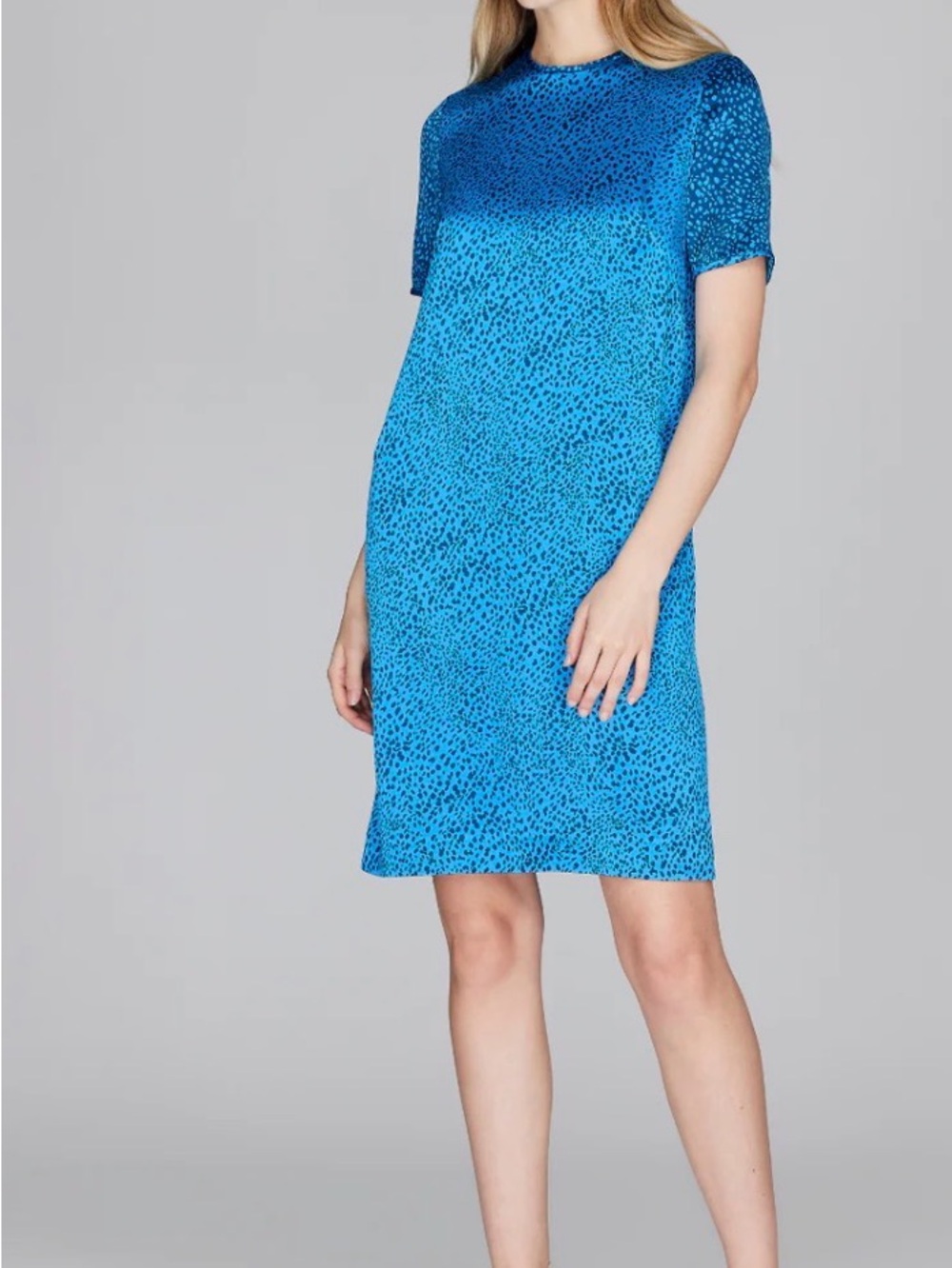 Mi Jong Lee Blue Animal Print Shift Dress with Pockets